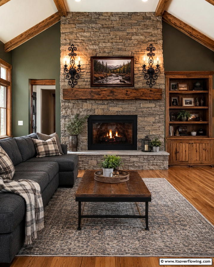Rustic Charm with Wrought Iron Sconces - 25 Fireplace Sconces Ideas for a Warm Ambiance