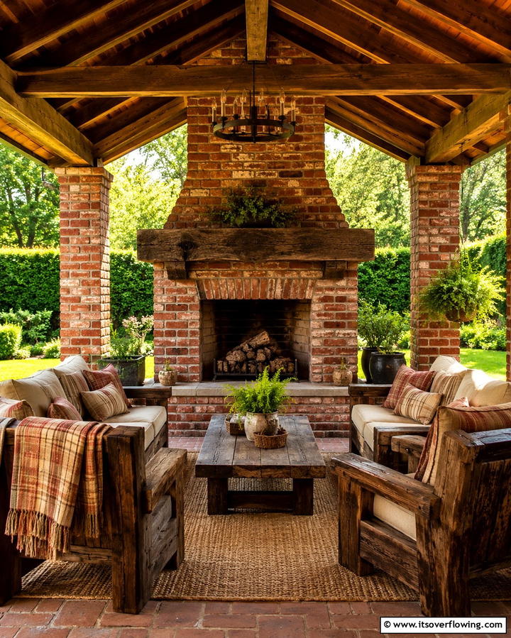 Rustic Charm with a Brick Fireplace - 25 Gazebo With Fireplace Ideas for Cozy Outdoor Nights