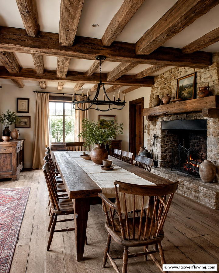 Rustic Charm with a Stone FireplaceOne - 25 Dining Room With Fireplace Ideas for Cozy Gatherings