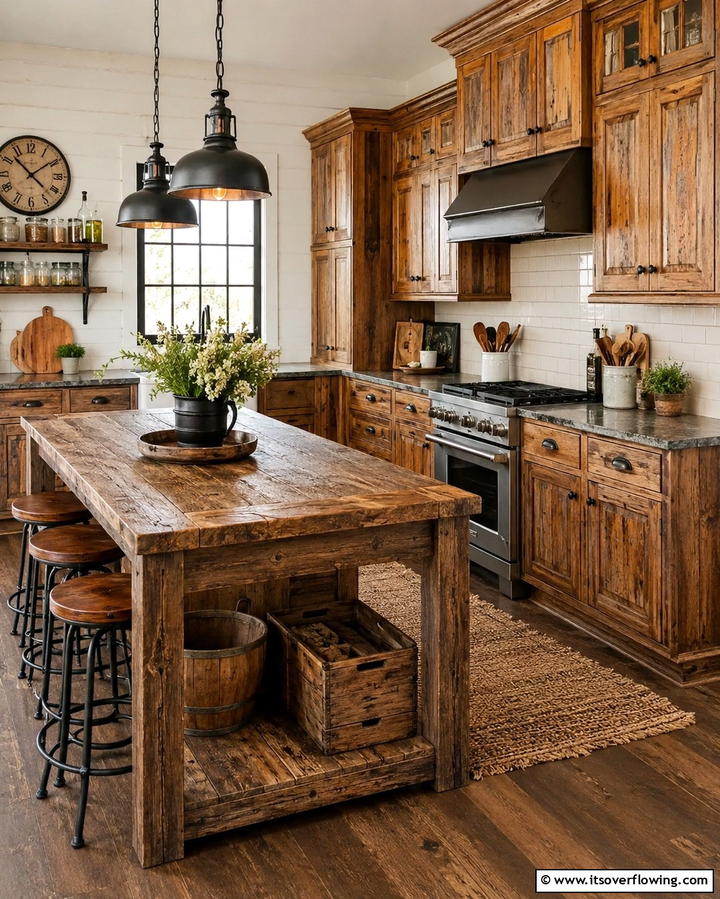 Rustic Cherry Cabinets with Distressed Finish - 25 Natural Cherry Kitchen Cabinets for a Warm and Inviting Look