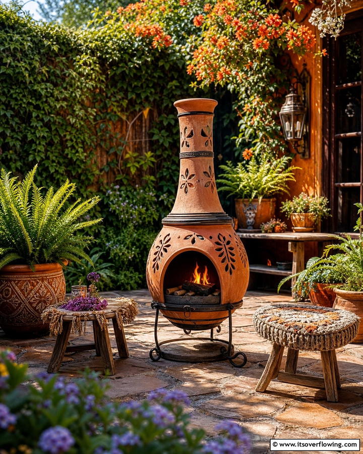 Rustic Chiminea - 20 Rustic Outdoor Fireplace Ideas for Cozy Evenings
