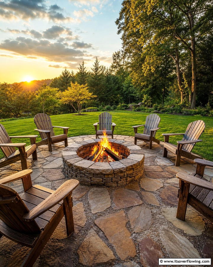 Rustic Circular Flagstone Fire Pit - 20 Flagstone Fire Pit Ideas for a Cozy Backyard