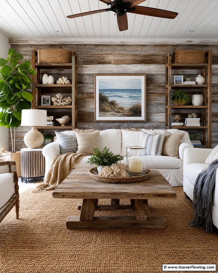 Rustic Coastal Revival - 21 Coastal Living Room Ideas with Nautical Accents