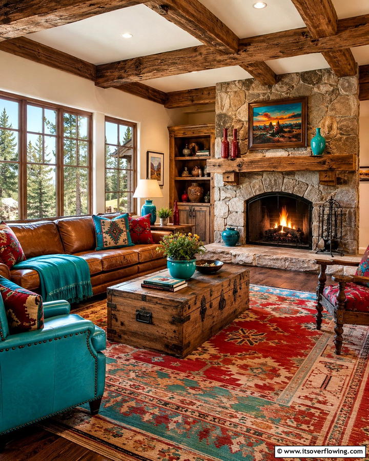 Rustic Color Burst - 30 Vibrant Colorful Living Room Inspirations for Bold Interiors