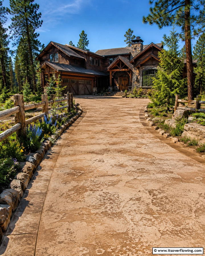 Rustic Concrete Driveway - 30 Durable Concrete Driveway Designs to Enhance Curb Appeal