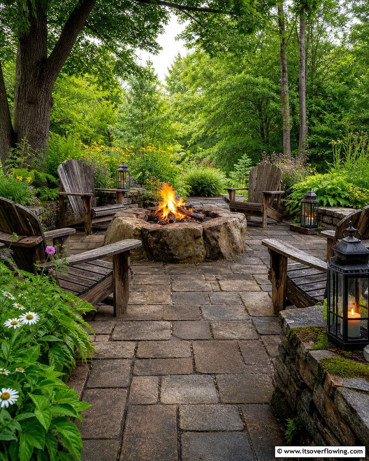 Rustic Concrete Paver Patio with Fire Pit - 25 Concrete Paver Patio Fire Pit Ideas for Cozy Nights