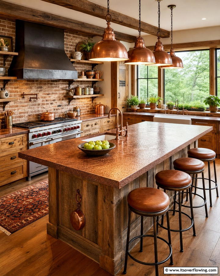 Rustic Copper Accents - 30 Countertop Colors That Harmonize With Oak Cabinets