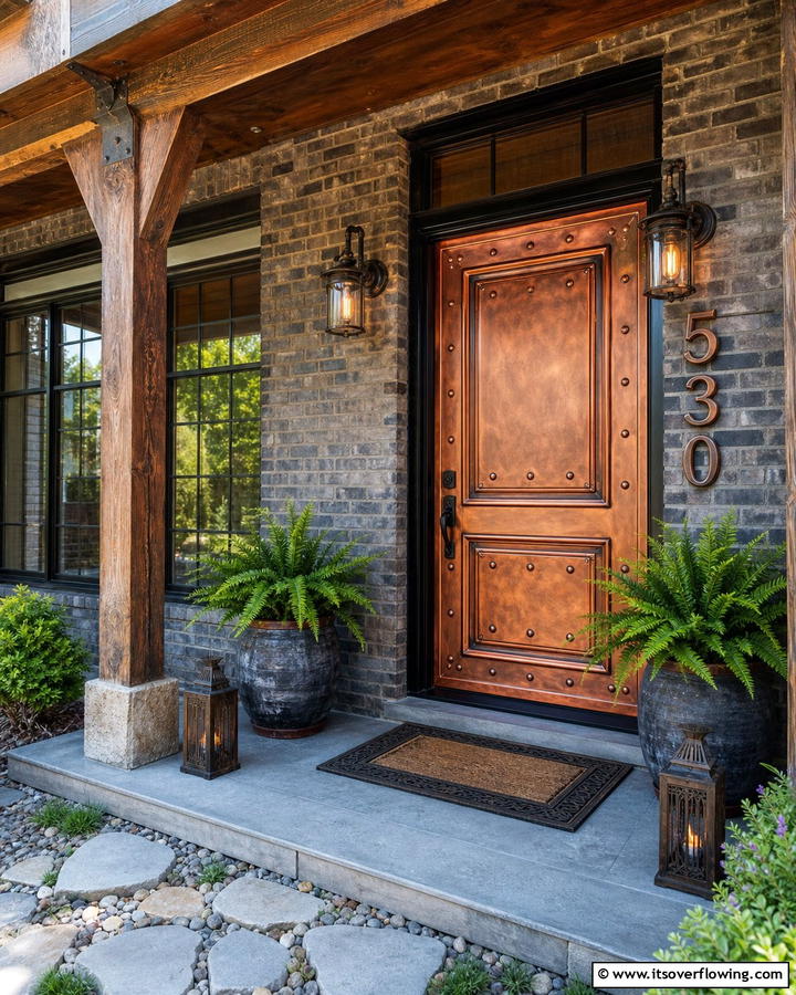 Rustic Copper Highlight - 21 Front Door Color Ideas to Boost Your Home’s Curb Appeal