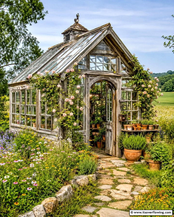 Rustic Cottage Style Greenhouse - 25 Fantasy Greenhouse Ideas for a Magical Garden Escape