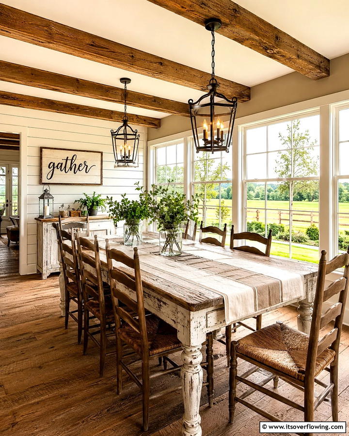 Rustic Country Charm Dining - 30 Sunroom Dining Room Ideas for Bright and Airy Meals