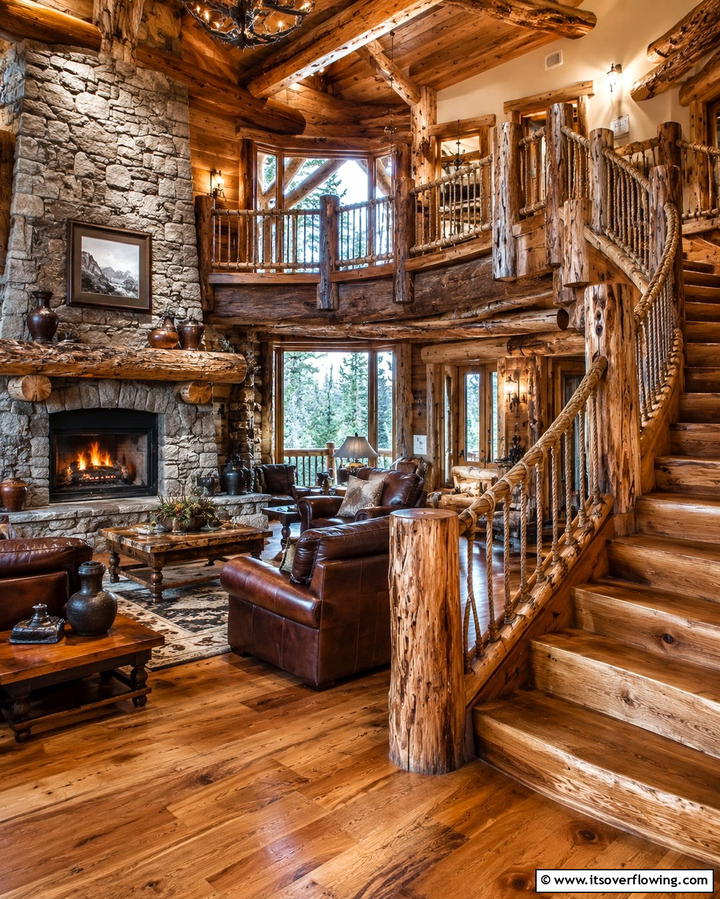 Rustic Curved Stairs with Natural Finishes - 30 Elegant Curved Staircase Designs to Elevate Your Home’s Style