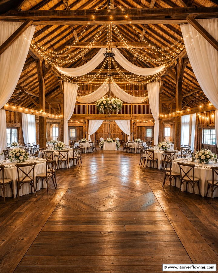 Rustic Dance Floor Setup - 21 Barn Wedding Ideas for a Rustic and Romantic Celebration