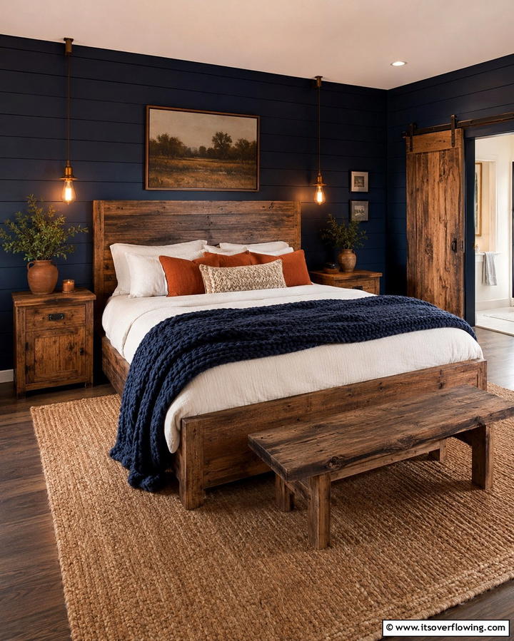 Rustic Dark Blue Bedroom - 25 Dark Blue Bedroom Ideas for Cozy Nights