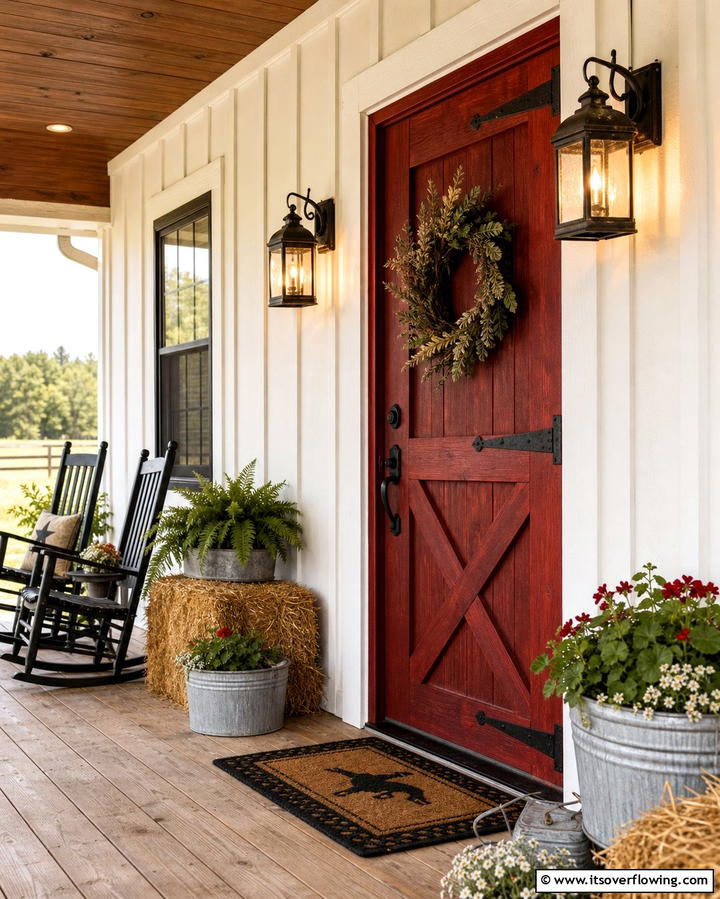 Rustic Dark Red Barn Style Door - 25 Dark Red Front Door Ideas for a Bold Entrance