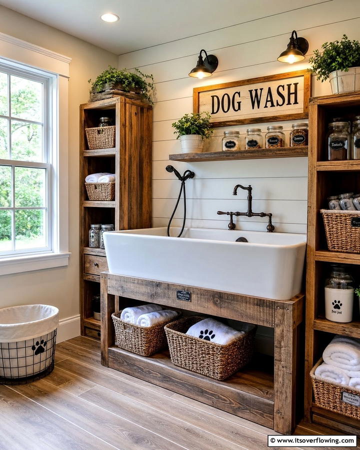 Rustic Dog Wash Station with Wooden Accents - 20 Dog Wash Station Ideas for a Clean and Happy Pet