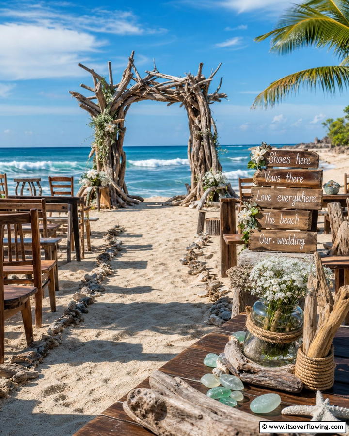 Rustic Driftwood Decor - 21 Beach Wedding Ideas for a Sun-Kissed Ceremony by the Ocean