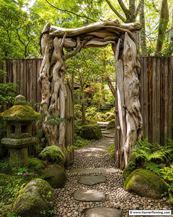 Rustic Driftwood Gate - 20 Japanese Garden Gate Design Ideas for a Zen Space
