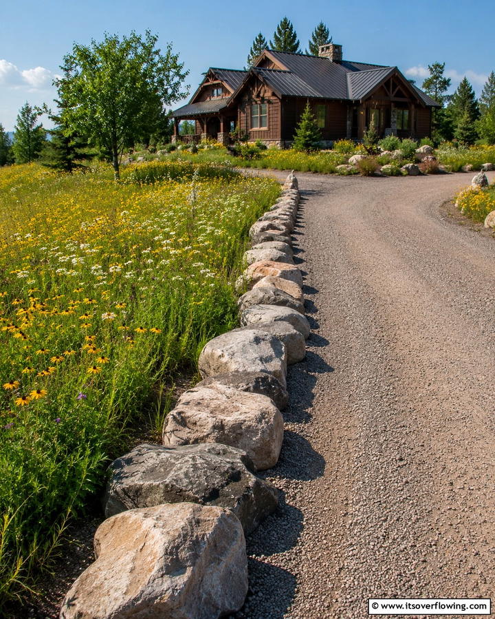 Rustic Driveway Edging - 25 River Rock Edging Ideas for Your Garden