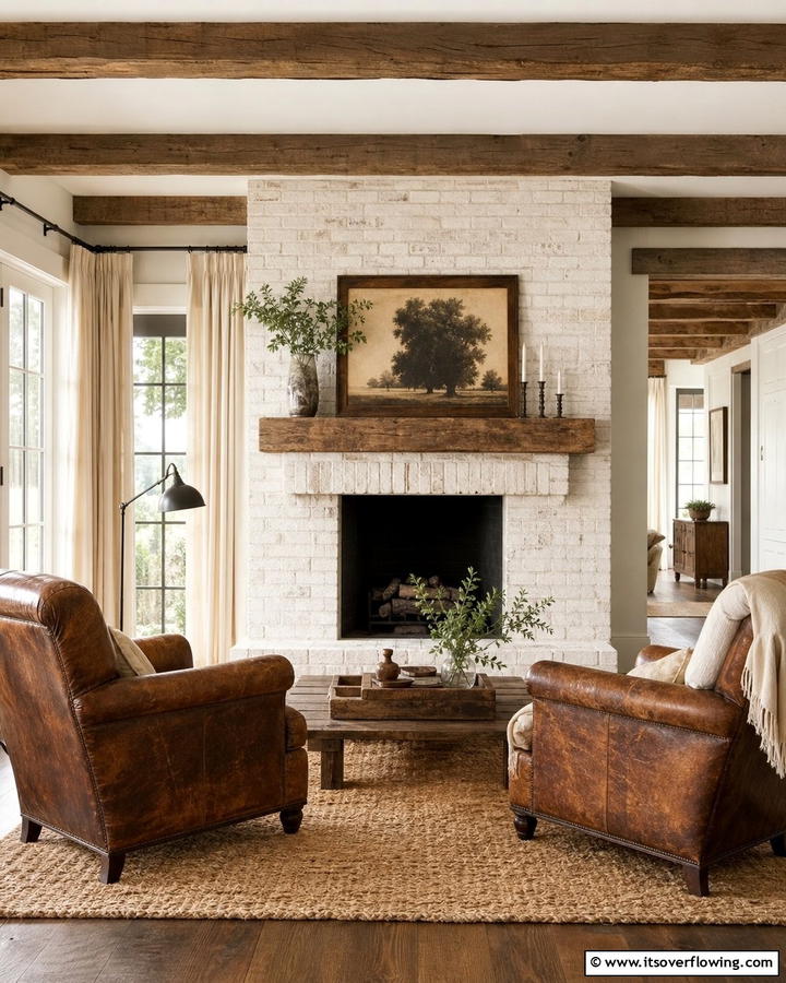 Rustic Elegance with White Brick - 30 White Brick Fireplace Ideas for Timeless Living Rooms