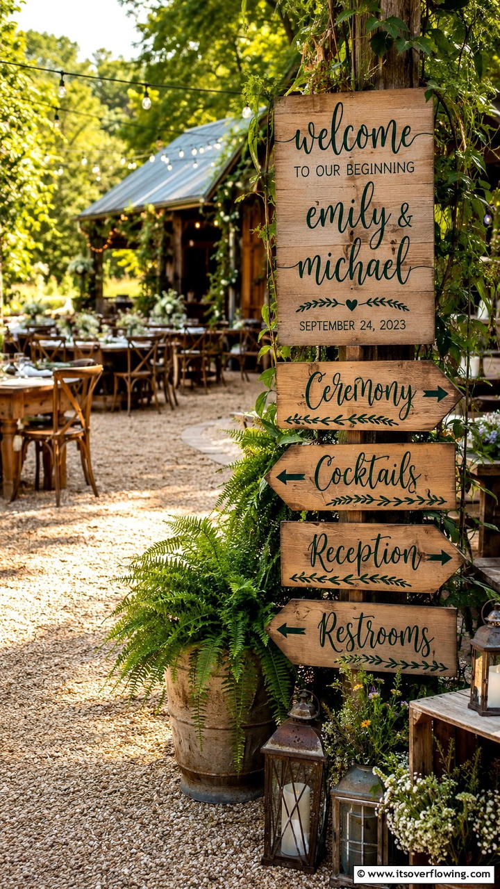 Rustic Emerald Wedding Signs - 30 Emerald Green Wedding Ideas for Luxurious Celebrations