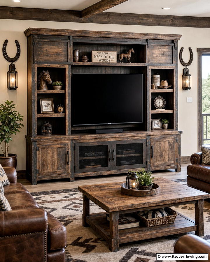 Rustic Entertainment Centers - 30 Western Living Room Ideas for Cozy Rustic Ambiance