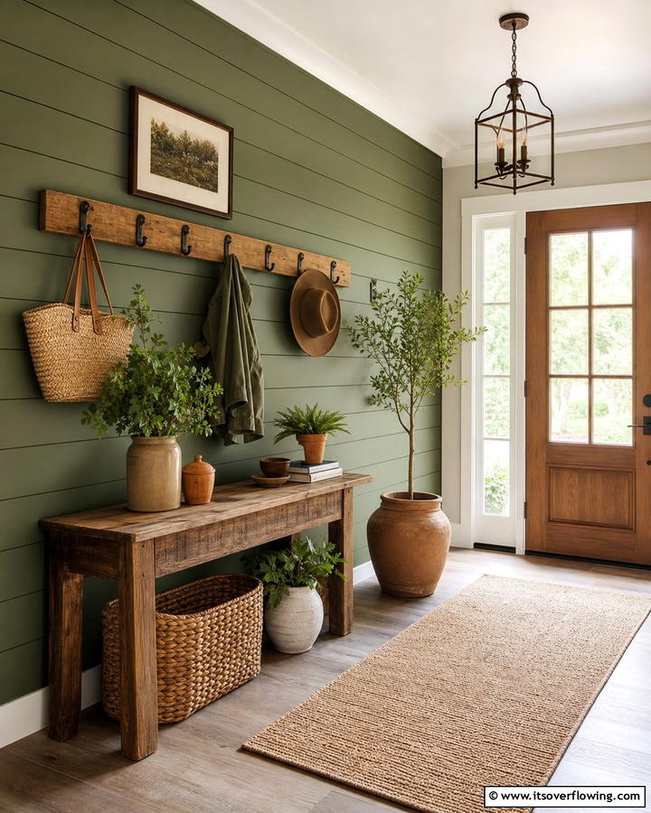Rustic Entry Hall Green Charm - 21 Green Accent Wall Ideas for Bold and Serene Interiors