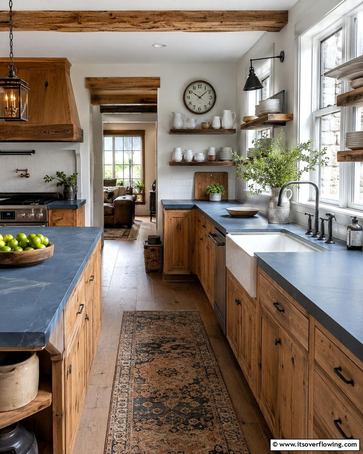 Rustic Farmhouse Aesthetic - 30 Blue Countertop Kitchen Ideas for Bold Statement Spaces