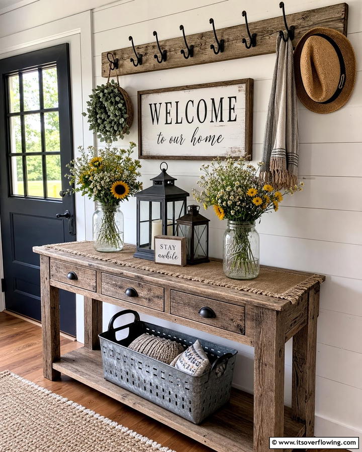 Rustic Farmhouse Aesthetic - 25 Entryway Table Decor Ideas to Welcome Guests in Style
