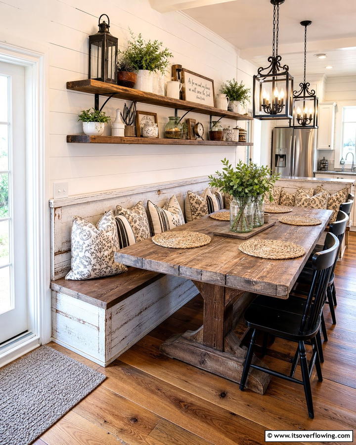 Rustic Farmhouse Banquette - 21 Banquette Seating Ideas for Stylish & Functional Dining Spaces