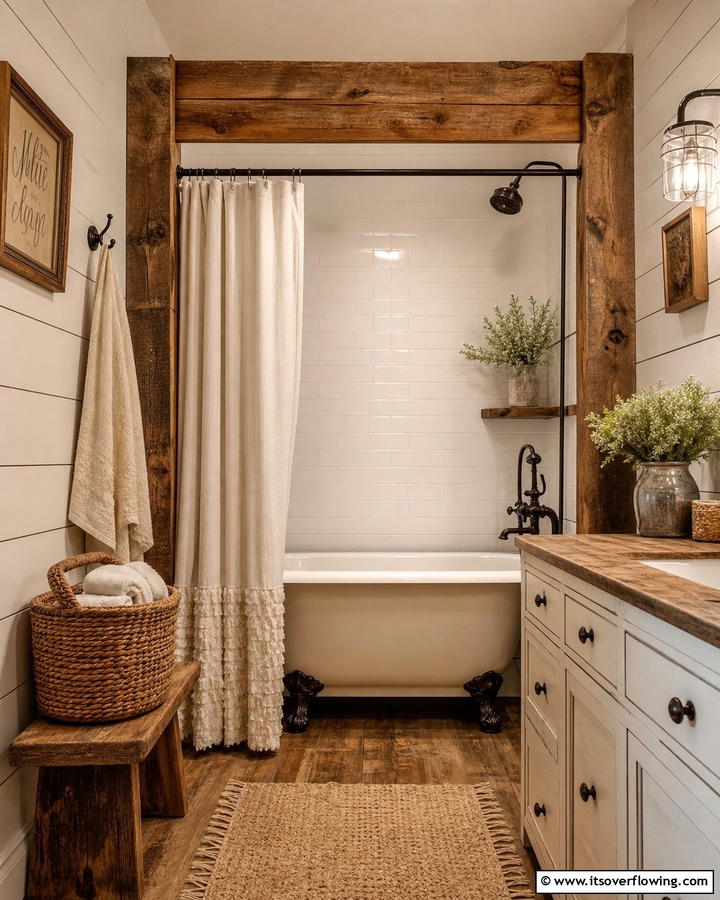 Rustic Farmhouse Bath - 30 Tub-Shower Combo Ideas for Space-Efficient Bathrooms