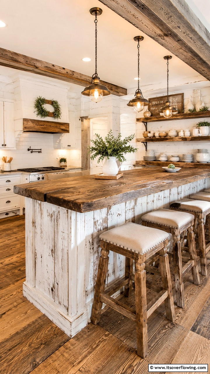 Rustic Farmhouse Breakfast Bar - 30 Breakfast Bar Ideas for Functional Kitchen Spaces
