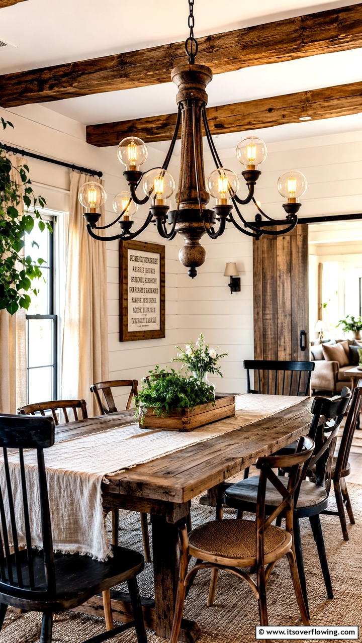 Rustic Farmhouse Chandelier - 30 Boho Farmhouse Decor Ideas for Eclectic Charm