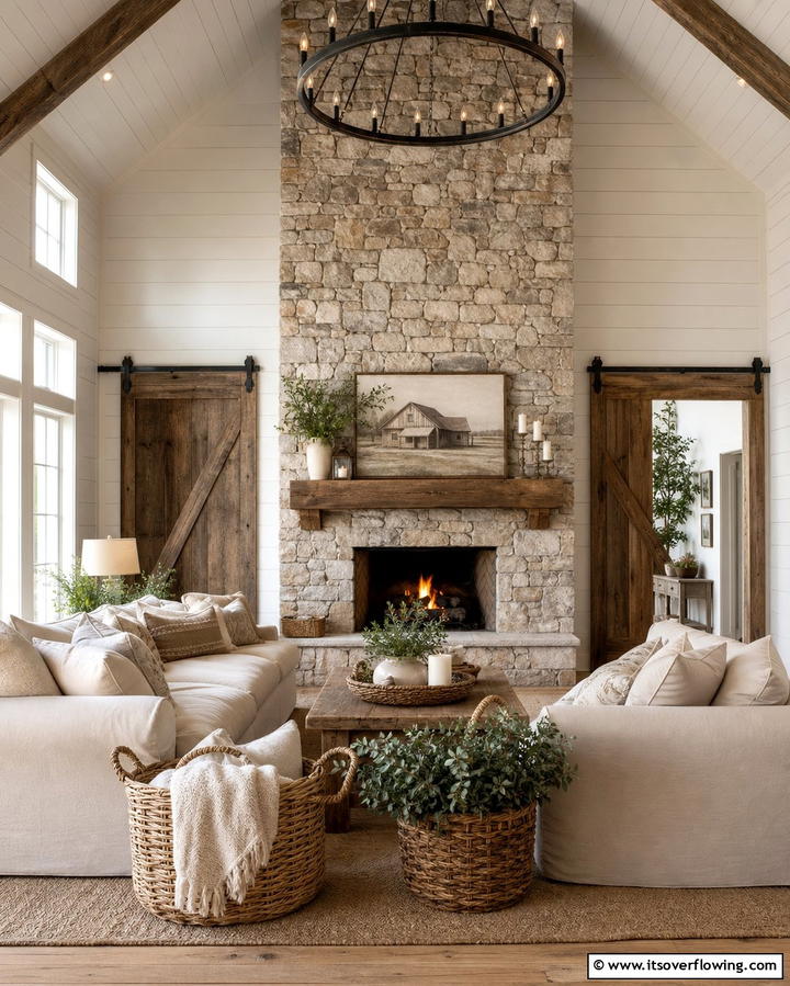 Rustic Farmhouse Charm - 25 Floor to Ceiling Stone Fireplace Ideas for Drama