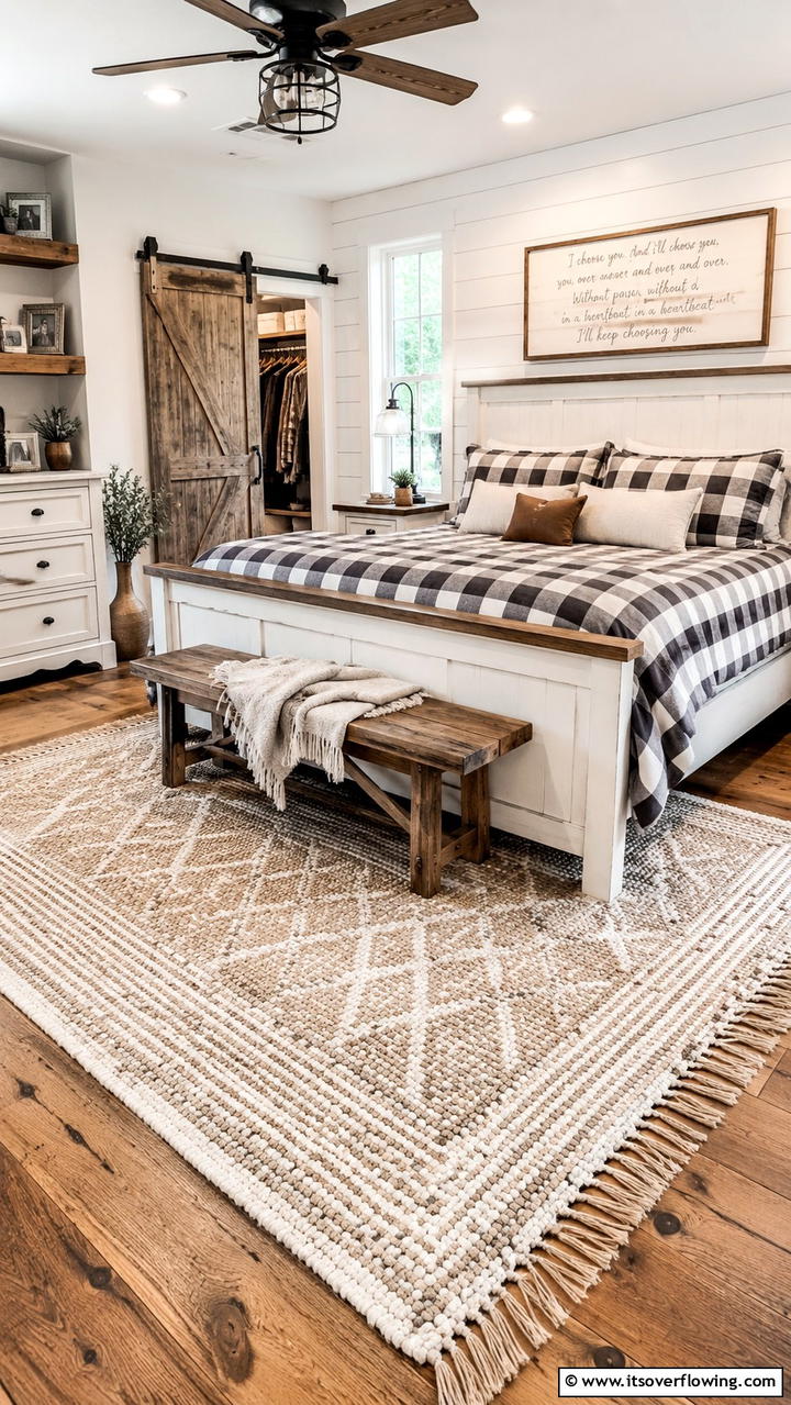 Rustic Farmhouse Charm - 30 Bedroom Rug Ideas to Anchor and Elevate Your Decor