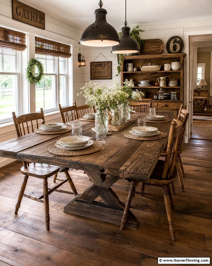 Rustic Farmhouse Charm - 21 Dining Table Decor Ideas to Impress Your Guests