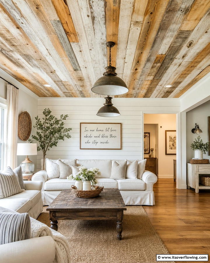 Rustic Farmhouse Charm Ceilings - 21 Living Room Ceiling Ideas to Elevate Your Space