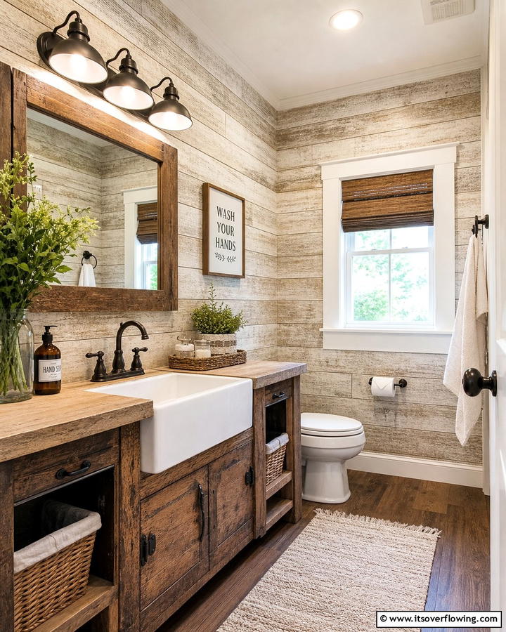 Rustic Farmhouse Charm - 21 Bathroom Wallpaper Ideas to Add Bold Patterns or Subtle Texture