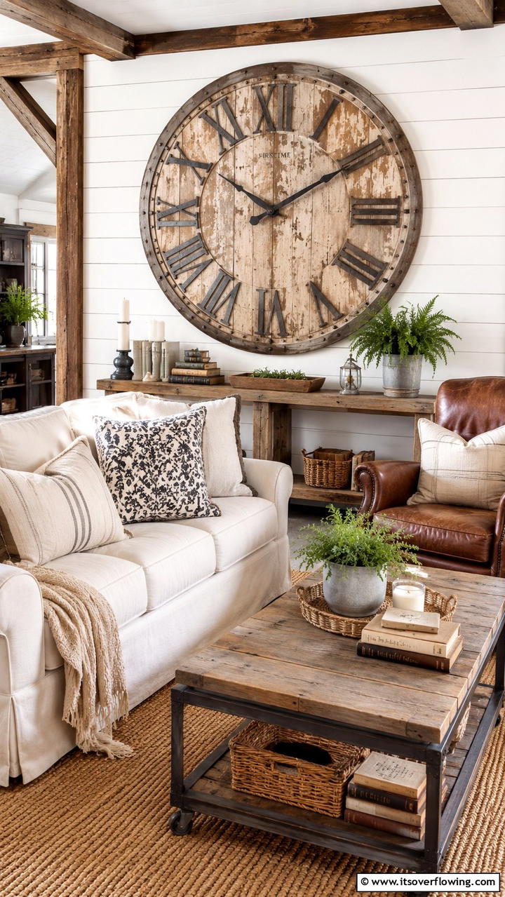 Rustic Farmhouse Clock - 30 Boho Farmhouse Decor Ideas for Eclectic Charm