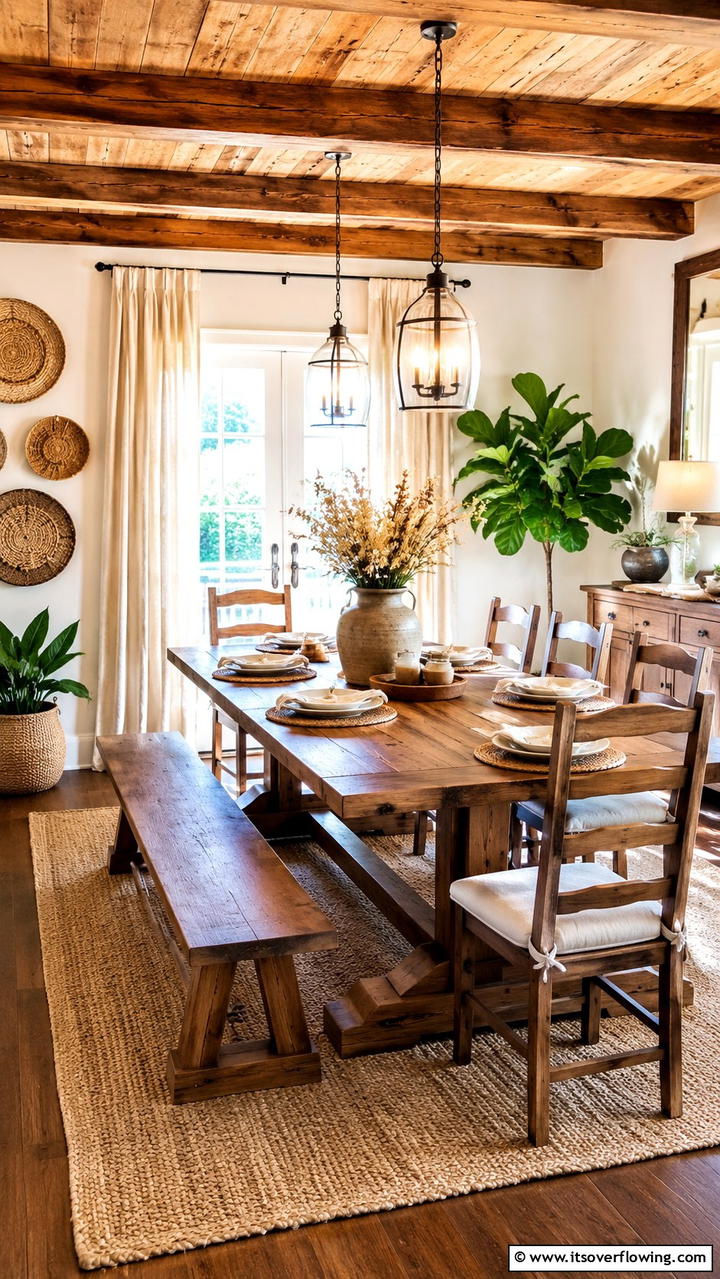 Rustic Farmhouse Dining Set - 30 Boho Farmhouse Decor Ideas for Eclectic Charm