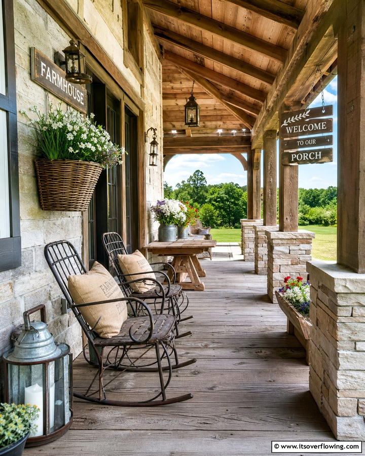 Rustic Farmhouse Elegance - 21 Covered Porch Ideas for Year-Round Outdoor Comfort