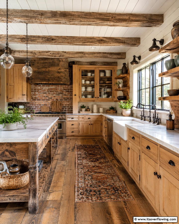 Rustic Farmhouse Elegance - 30 Kitchens with Light Wood Cabinets- Warm & Airy Designs