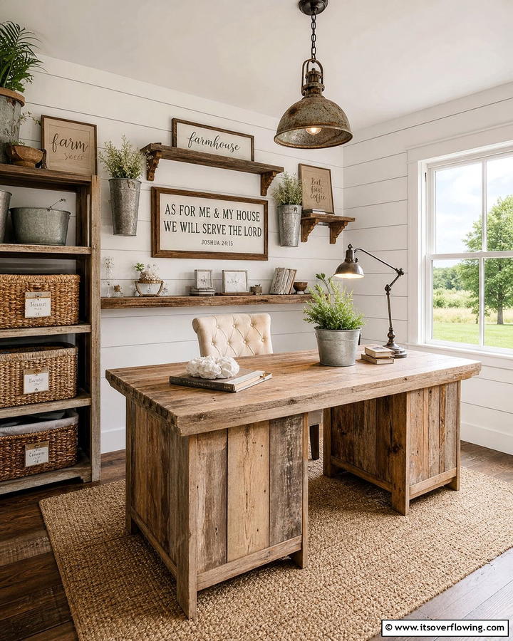 Rustic Farmhouse Office Style - 21 Small Home Office Ideas for Productive Workspaces
