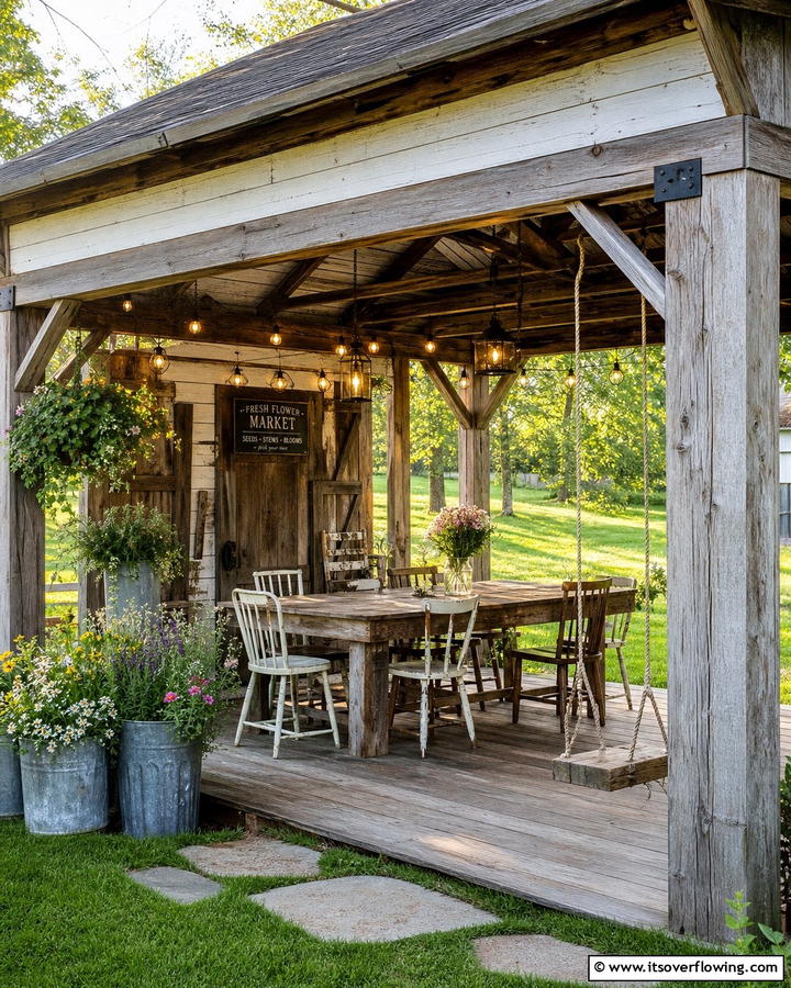 Rustic Farmhouse Patio - 21 Gazebo Patio Ideas for Shaded Outdoor Entertaining Spaces
