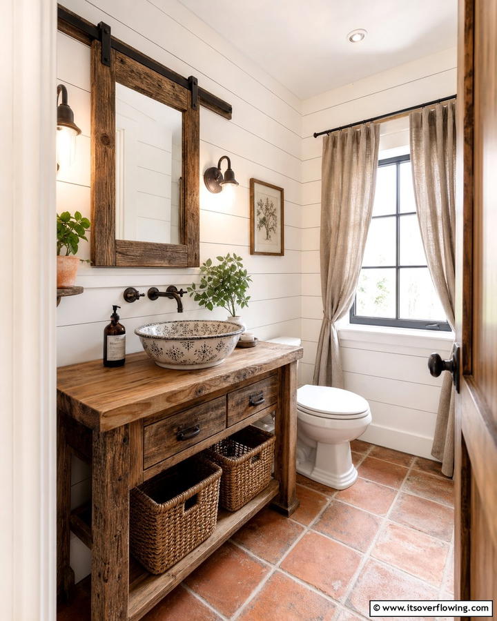 Rustic Farmhouse Powder Room - 21 Powder Room Designs for Stylish Small Bathroom Spaces