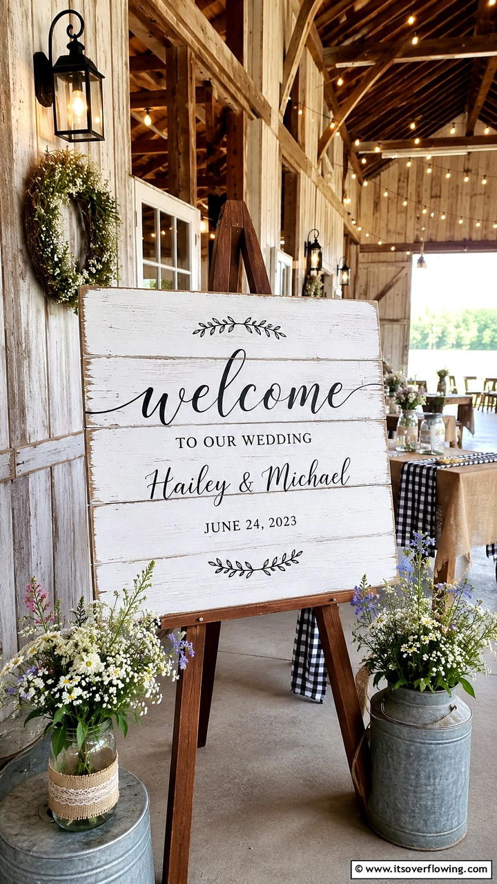 Rustic Farmhouse Style - 21 Wedding Welcome Sign Ideas to Greet Guests in Style