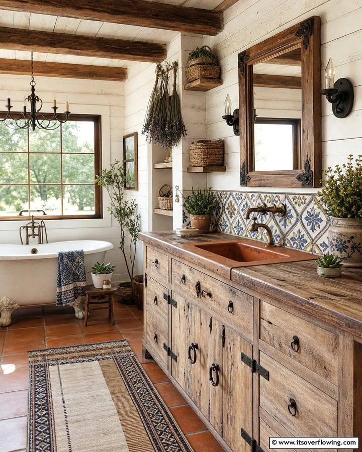 Rustic Farmhouse Touches - 30 Spanish Style Bathroom Ideas for Mediterranean Flair