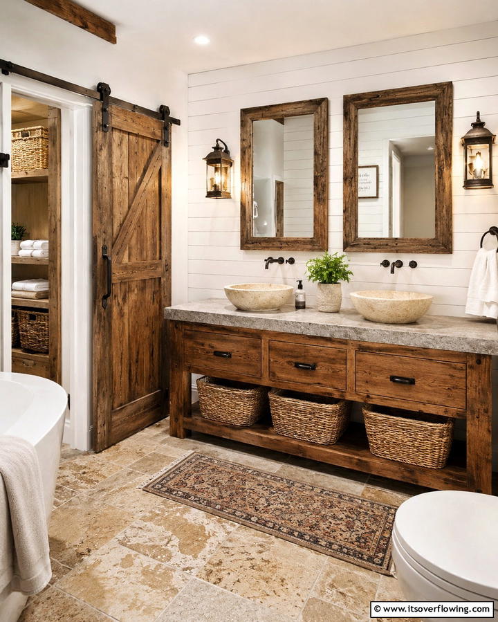 Rustic Farmhouse Vibes - 25 Aesthetic Bathroom Ideas for a Spa-Like Retreat