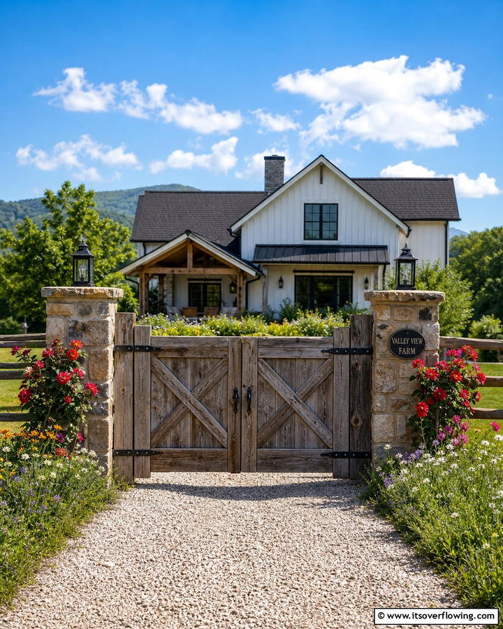 Rustic Farmhouse Wooden Gate - 20 Front Door Gate Ideas to Enhance Your Home’s Curb Appeal