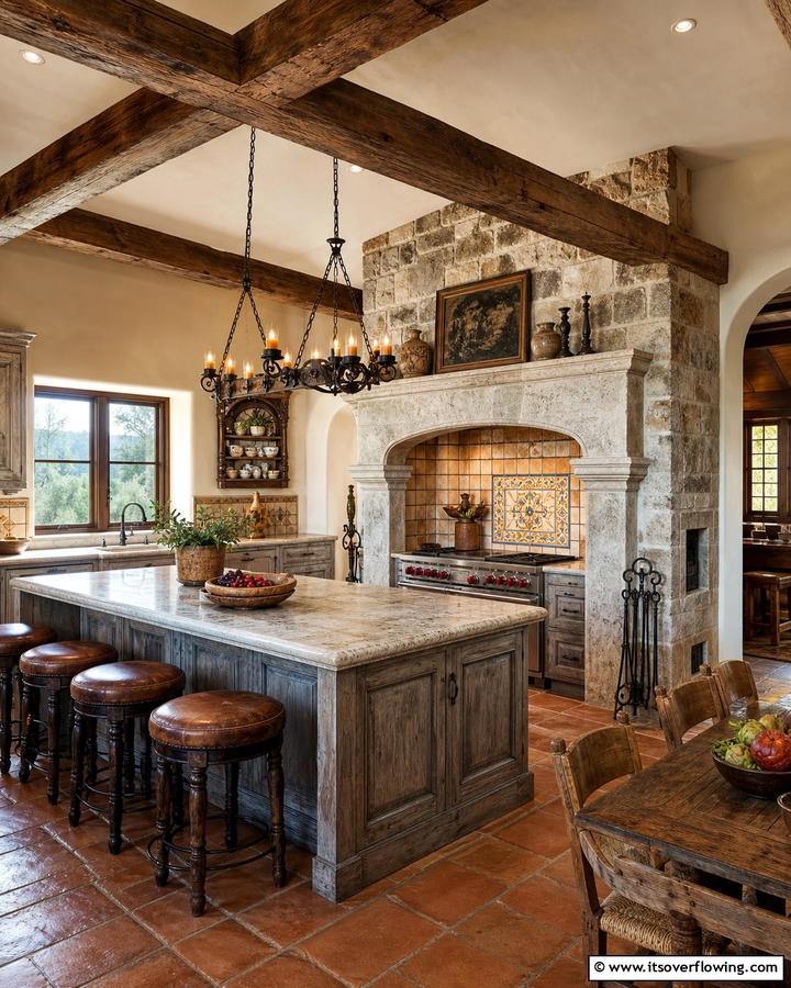 Rustic Fireplace Feature - 30 Tuscan Kitchen Ideas for Warm Rustic Mediterranean Vibes