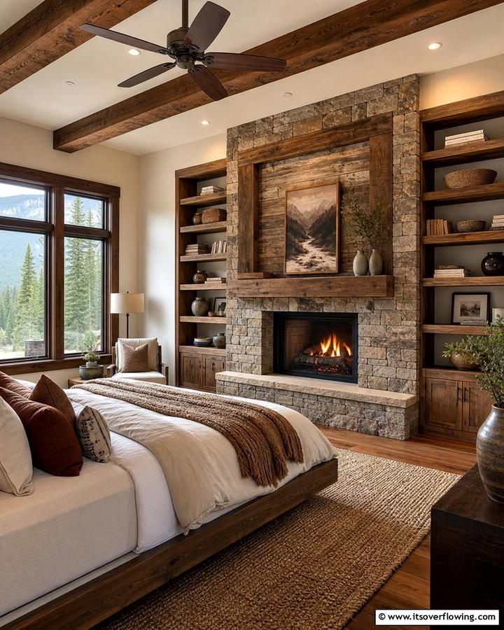 Rustic Fireplace Feature - 21 Earthy Bedroom Ideas for a Calming Retreat
